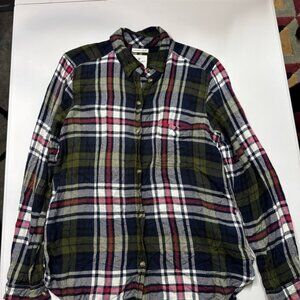 American Eagle Outfitters Women's Plaid Button-Down Shirt - Navy, Green, Pink